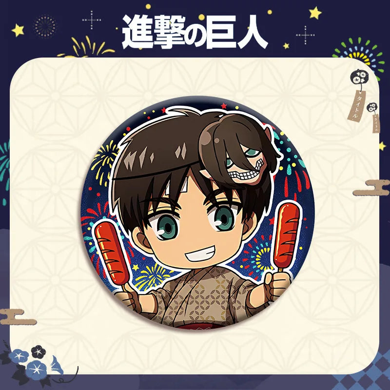 Attack on Titan Double Flash Badge 201 230 Anime Merchandise 75mm 58mm Plain Surface Laser Silver Glitter Pin Character Series