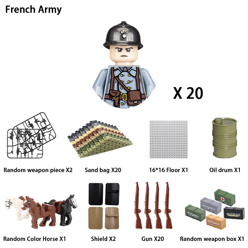 24pcs/batch WW2 Military Character WW2 Army Building Blocks Military Soldier Character Building Blocks Kids Holiday Gift Toys