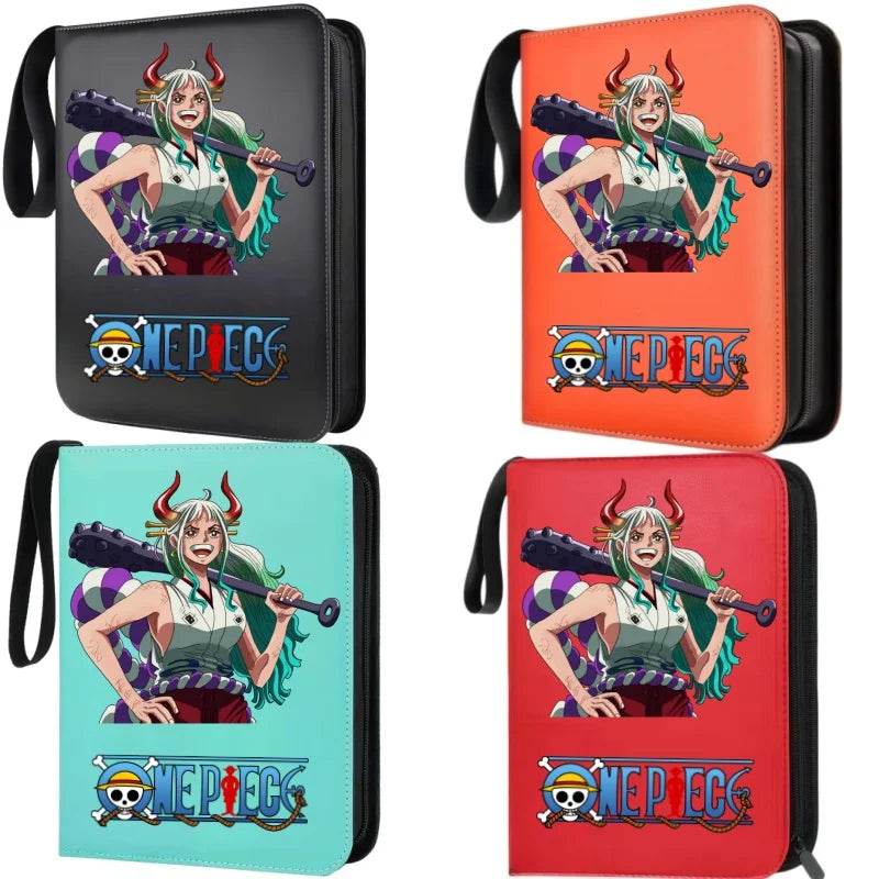 400pcs Large Capacity PU Zipper Card Album One Piece Luffy Zoro Nami 4-grid Loose-leaf Card Binder Anime Collectors Kids Gift