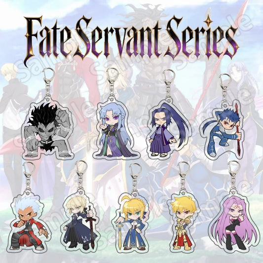 Anime Fate Stay Night FGO Saber Salter Gilgamesh Archer Lancer Rider Caster Assassin Berserker Chibi Acrylic Keychain Keyring Ke