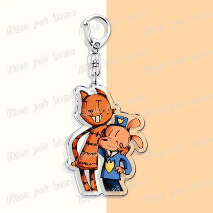 Dog Man Cat Keychain