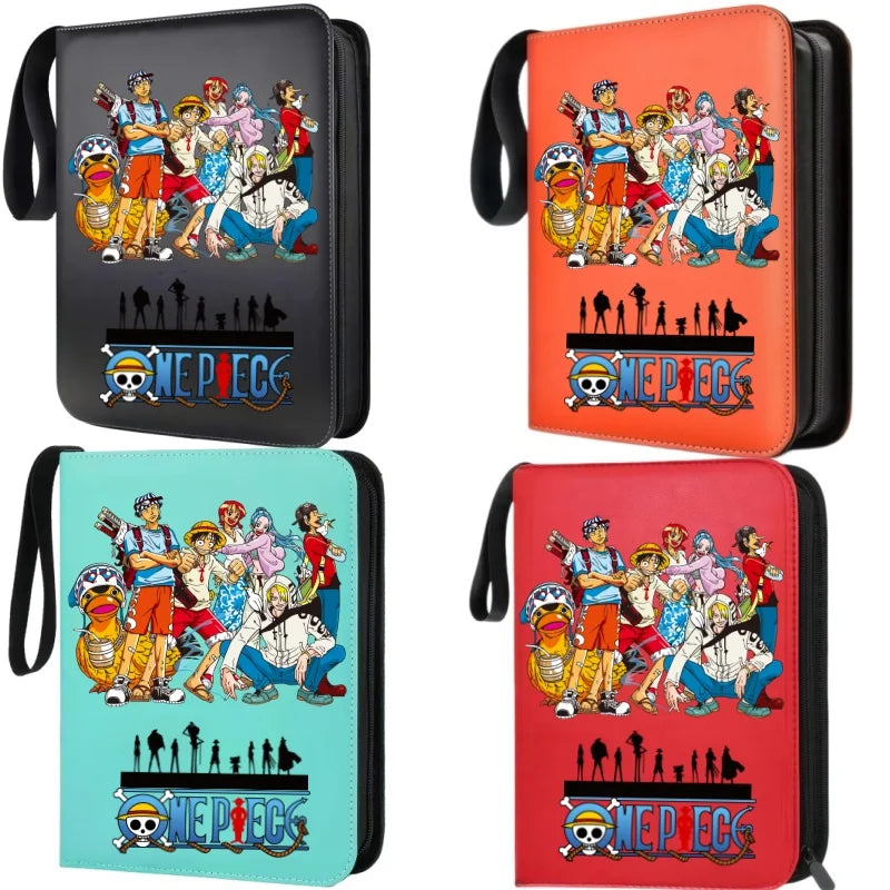 400pcs Large Capacity PU Zipper Card Album One Piece Luffy Zoro Nami 4-grid Loose-leaf Card Binder Anime Collectors Kids Gift