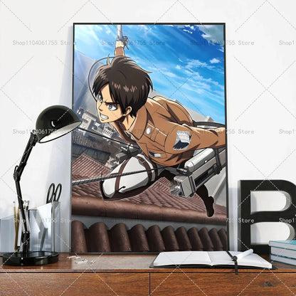 1PC Anime Attack On Titan Eren Jeager Poster Self-adhesive Art Waterproof Paper Sticker Coffee House Bar Room Wall Decor