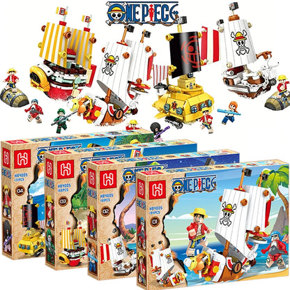 One Piece Thousand Sunny Going Merry Micro Bricks 4in1 Building Blocks Model Toys Ornament Pirate Ship Figures Kits Gifts