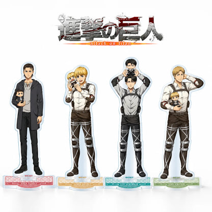 Attack On Titan Mini Doll Holding Character Acrylic Stand Figure Keychain Desktop Ornament Collection Gift For Anime Fans