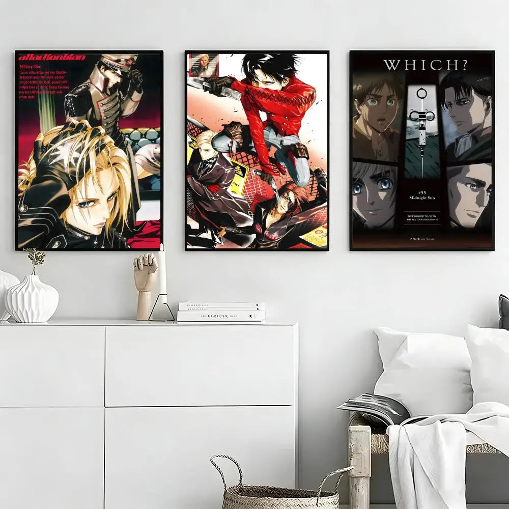 Anime Attack on Titan Poster Stickers Painting Self-Adhesive Wall Decals for Room Home HD Decor Gift