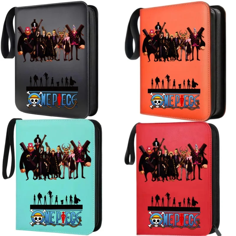 400pcs Large Capacity PU Zipper Card Album One Piece Luffy Zoro Nami 4-grid Loose-leaf Card Binder Anime Collectors Kids Gift