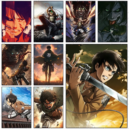 1PC Anime Attack On Titan Eren Jeager Poster Self-adhesive Art Waterproof Paper Sticker Coffee House Bar Room Wall Decor