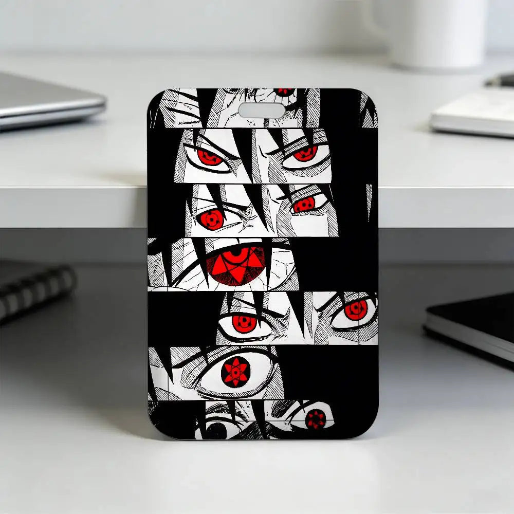Anime N-NARUTO Akatsuki Itachi Sharingan Transparent Card Holder Employee Plastic Slide Cover Lanyard Work Business ID Bag Bus