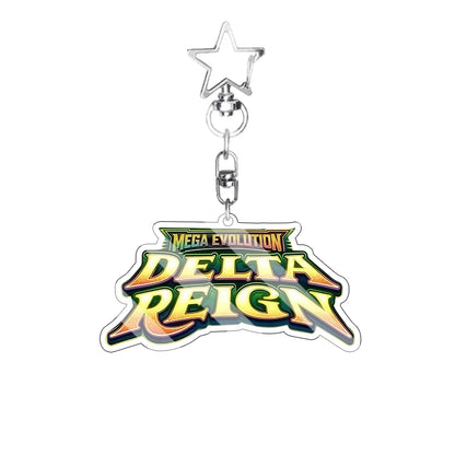 New Anime Pocket Monsters 30th Anniversary Mega Evolution Delta Reign Logo Acrylic Keychain Game Text Sign Keyring Pendant Gifts
