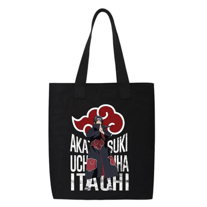 Anime Naruto Canvas Tote Bag Akatsuki Red Cloud Uchiha Itachi Casual Shoulder Handbag Portable Student School Shopping Bags Gift
