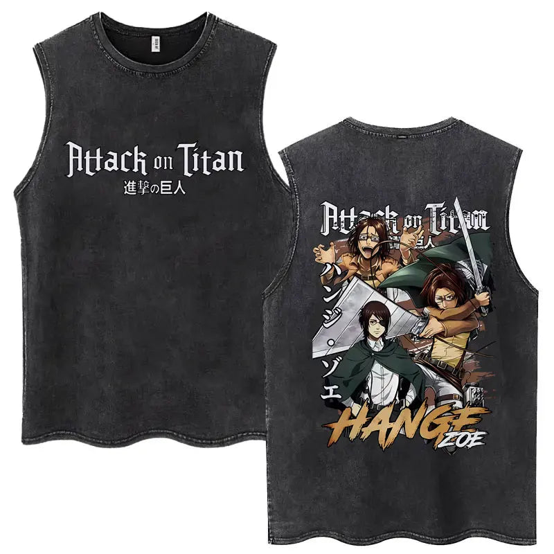 Anime Attack on Titan Eren Jaeger Graphic Vintage Washed Tank Tops Y2k Summer  Loose water washed vest for both men and women