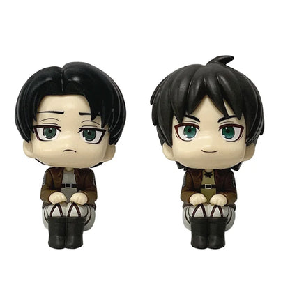 10cm Anime Attack on Titan Figure Look Up Levi Ackerman / Eren Jaeger / Mikasa Cute Q Version PVC Figurine Collectible Toy Model