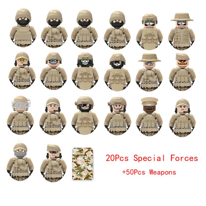 Military Special Forces SWAT Gangster Jeeps Off-Road Vehicle Assault Boat Model Soldier Weapons Building Block Toy For Children