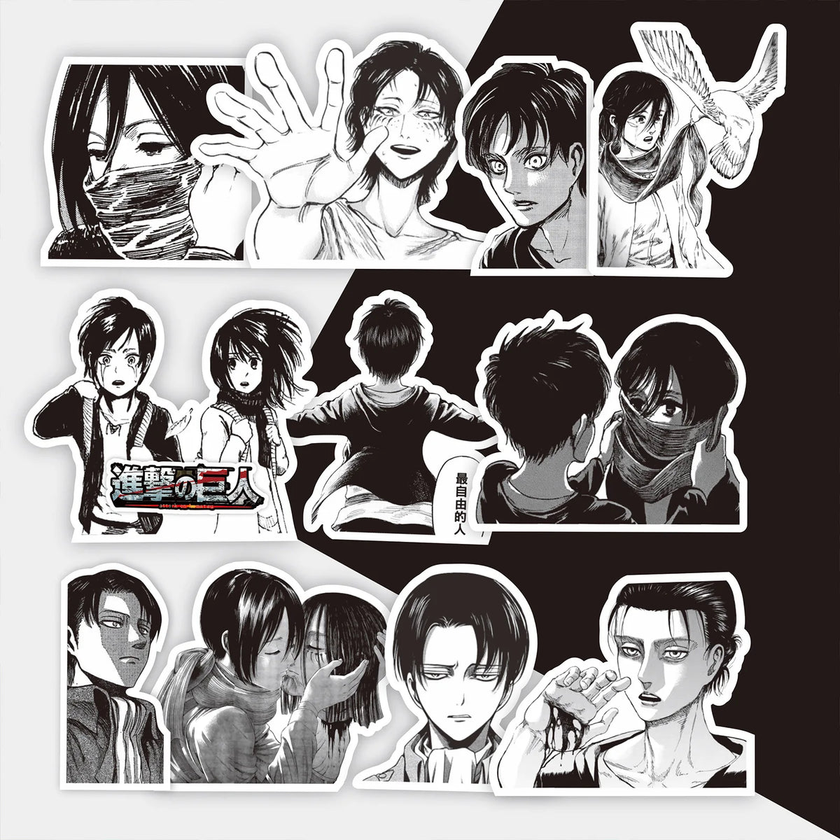New 75PCS Black and White Attack on Titan Stickers Anime Cartoon Decals DIY Stationery Skateboard Waterproof Cool Sticker Toy
