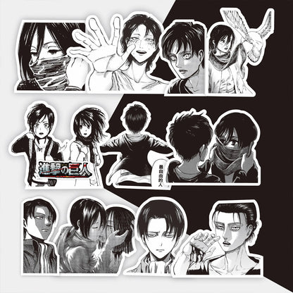 New 75PCS Black and White Attack on Titan Stickers Anime Cartoon Decals DIY Stationery Skateboard Waterproof Cool Sticker Toy
