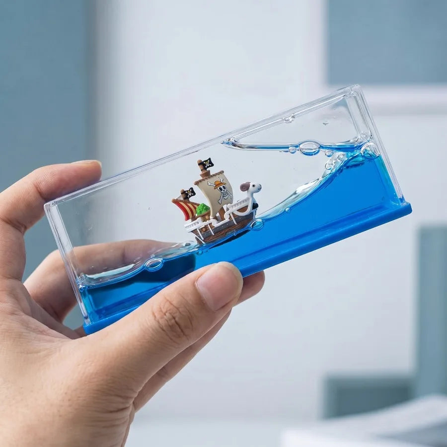 One Piece Thousand Sunny Ship Fluid Drift Bottle Fluid Liquid Going Merry Luffy Barcos Floating Boat Desk Decor Decoration Gift