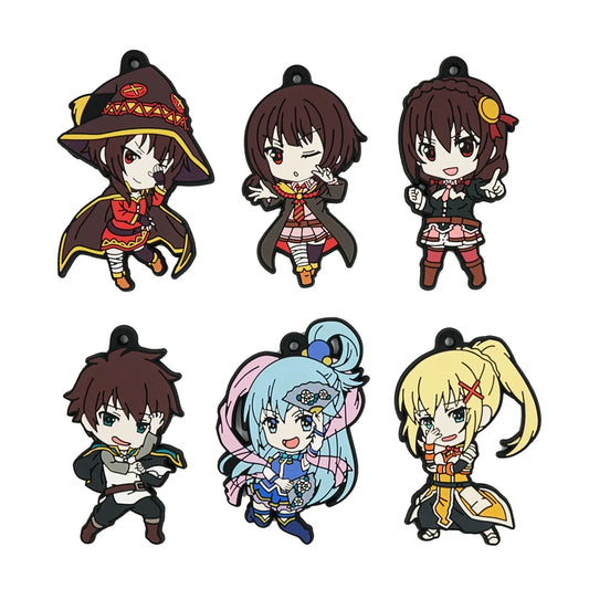 KonoSuba Kono Subarashii Sekai ni Syukufuku Wo Anime Megumin Aqua Kuzuma Rubber Keychain