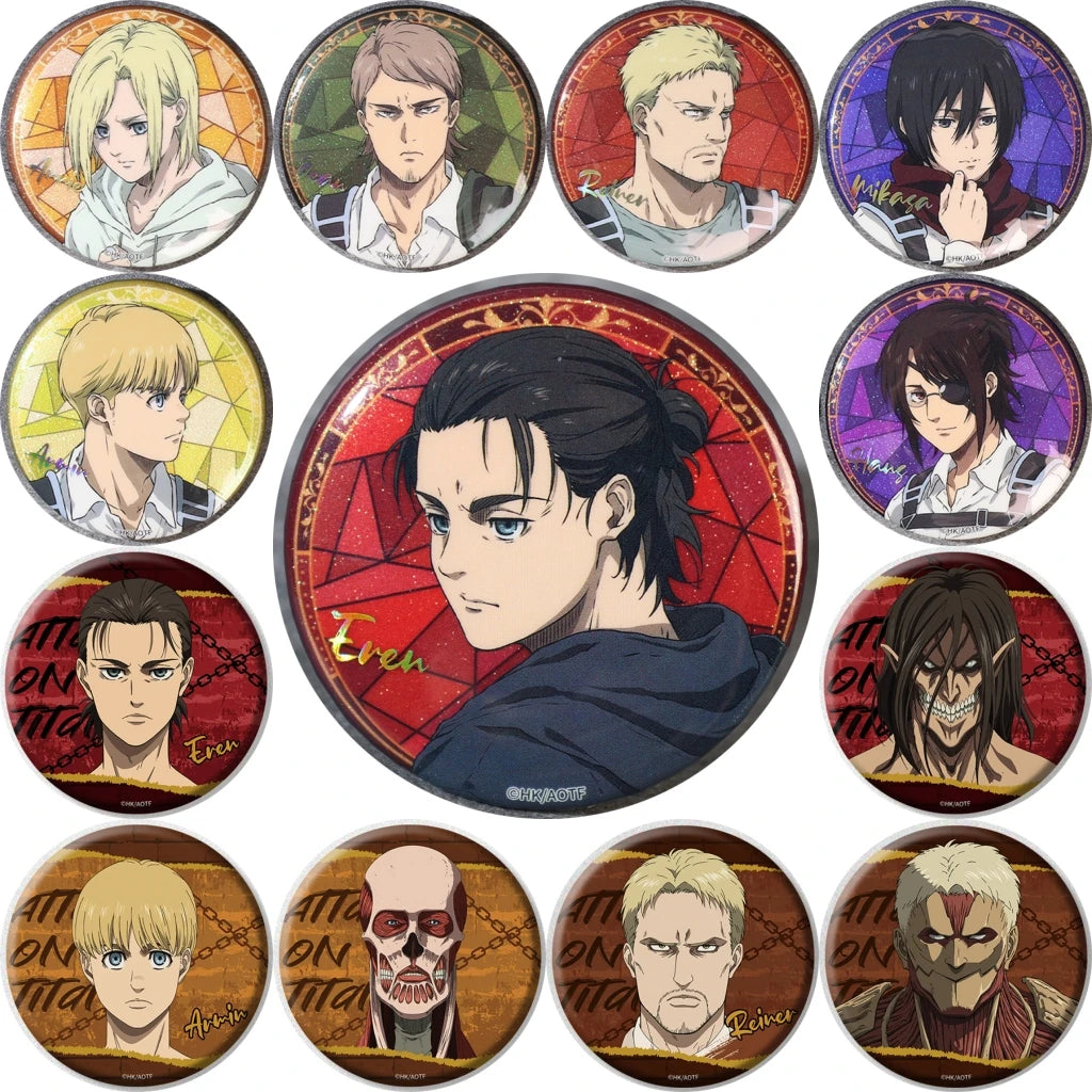 58mm Anime Attack on Titan Eren Jaeger Mikasa·Ackerman Sasha Braus Cosplay COSTUME Badge Pin SPTE Tinplate Brooch﻿ Prop Gilf