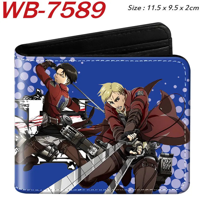 Attack On Titan Eren Jaeger Short Wallet Full Color Anime Character Printed Card Holder Coin Purse Pu Leather For Fans Gift