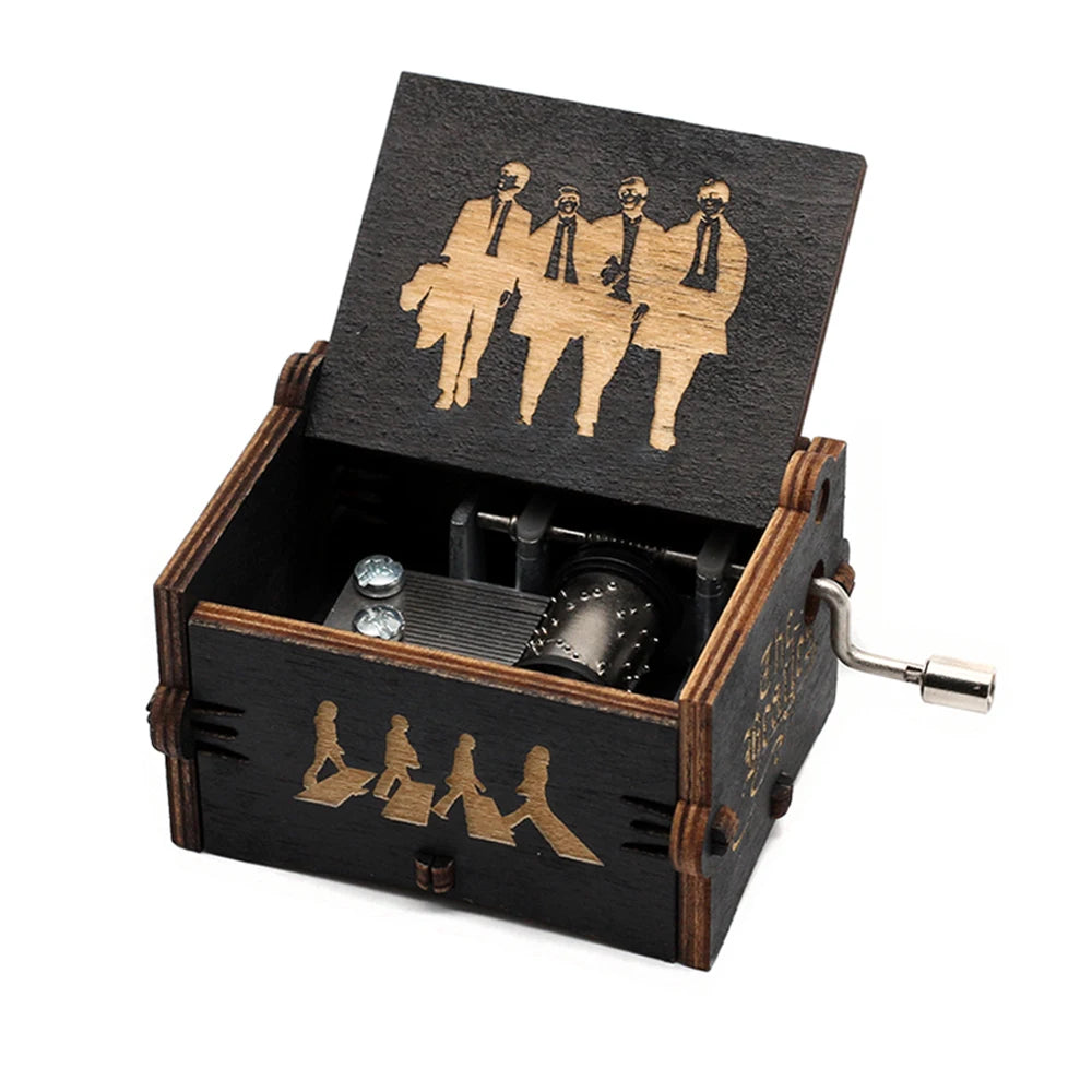 Wooden Black Attack on Titan Music Box Hand Cranked Home Decoration Carved Musical Box Halloween Valentine's Day Birthday Gift