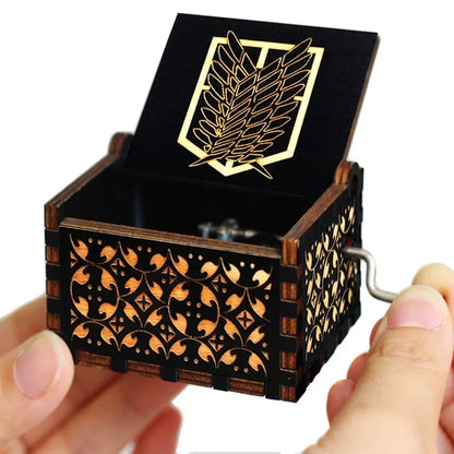 IN STOCK @@Antique carved Wooden Hand Crank Attack on Titan and StarWars Music Box figure Christmas Birthday Gift @@
