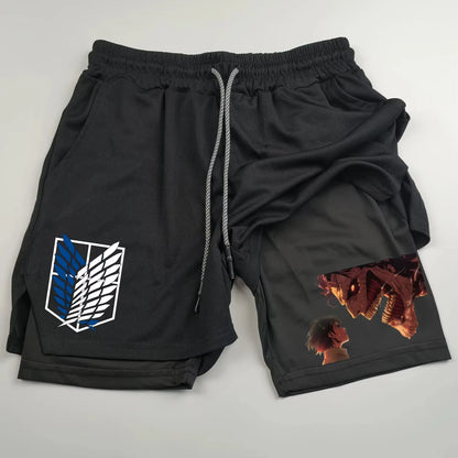Attack on Titan Anime Collaboration Printing 2-in-1 Sports Shorts Summer New Men's and Women's Fitness Running Leggings Shorts