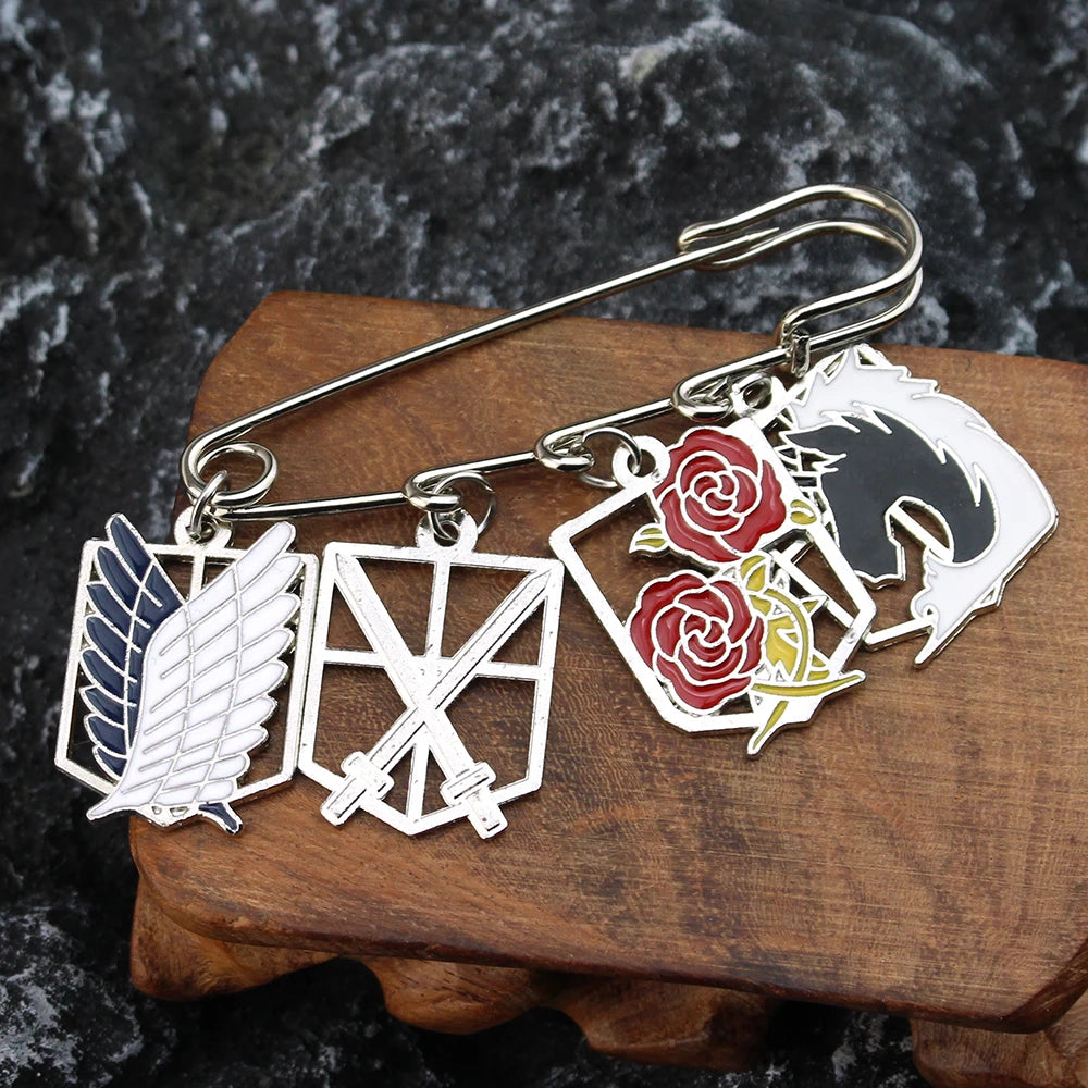 Anime Attack On Titan Safety Pin Survey Corps Garrison Training Corps Brooch AOT Four Divisions Emblem Rose Unicorn Sword Badge