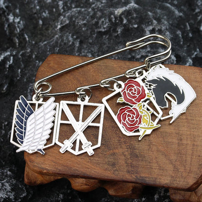 Anime Attack On Titan Safety Pin Survey Corps Garrison Training Corps Brooch AOT Four Divisions Emblem Rose Unicorn Sword Badge