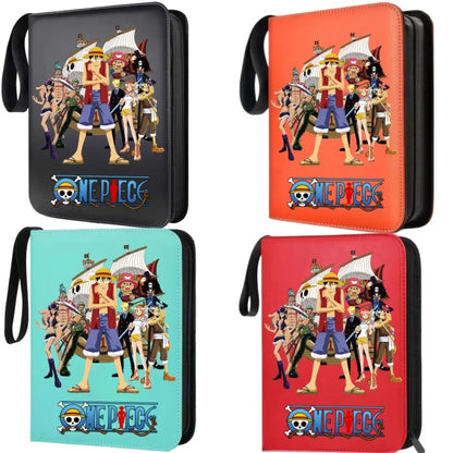400pcs Large Capacity PU Zipper Card Album One Piece Luffy Zoro Nami 4-grid Loose-leaf Card Binder Anime Collectors Kids Gift
