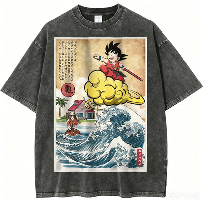 Dragon Ball Vintage Wash Graphic T Shirt Men Anime Print Women Short Sleeve Tee New Summer Casual Tops Streetwear Harajuku Y2k