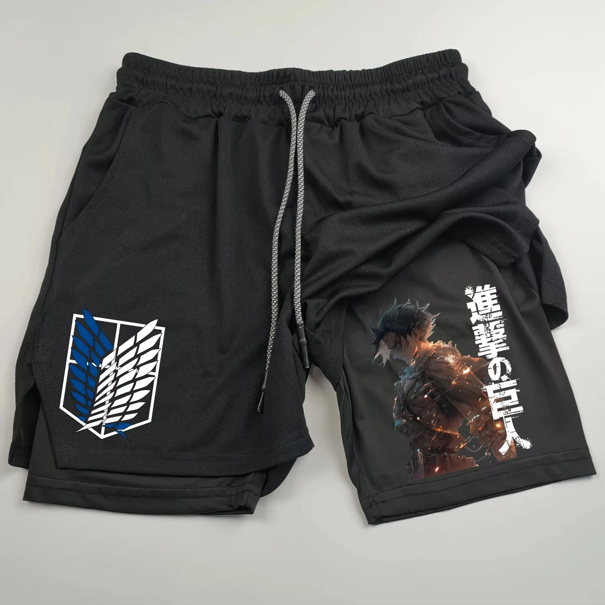 Attack on Titan Anime Collaboration Printing 2-in-1 Sports Shorts Summer New Men's and Women's Fitness Running Leggings Shorts