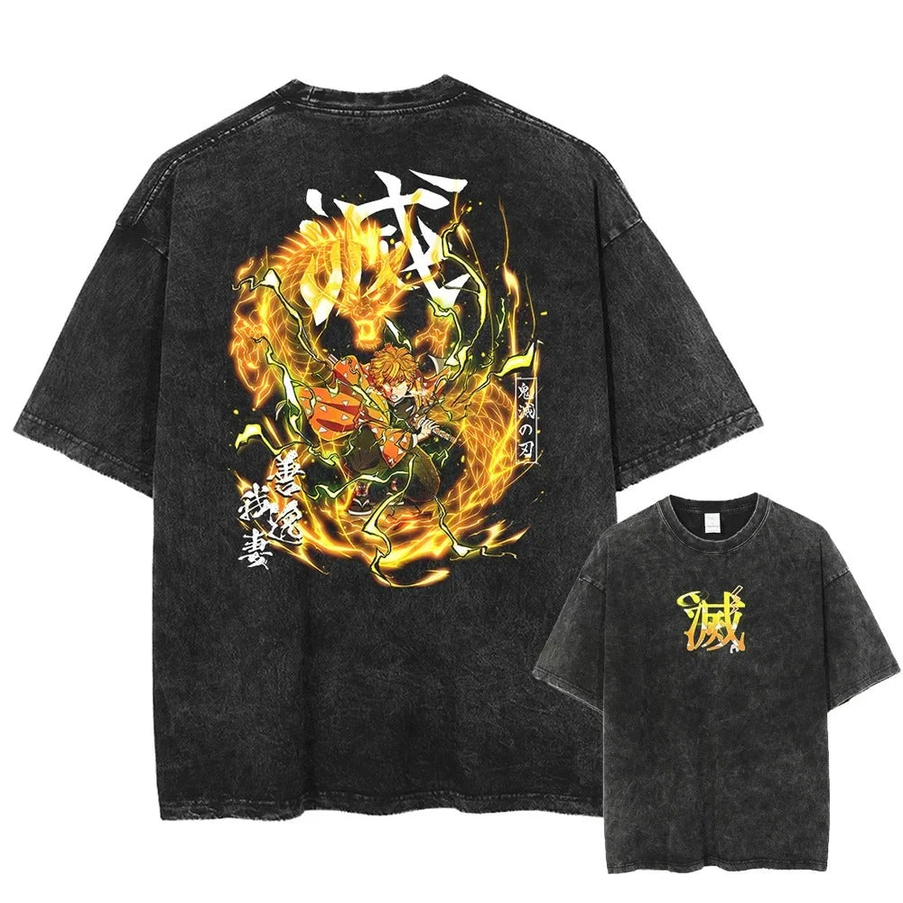 Attack on Titan Mikasa Ackerman Vintage Rock Band-style Wash Print T Shirt Men 2026 Summer Black Oversized Tee Anime Streetwear
