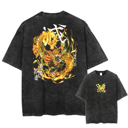Attack on Titan Mikasa Ackerman Vintage Rock Band-style Wash Print T Shirt Men 2026 Summer Black Oversized Tee Anime Streetwear