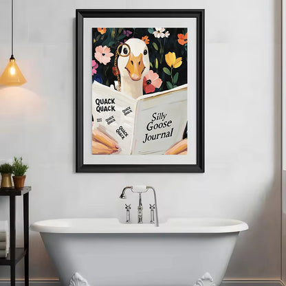 Humorous Pigeon Reading Book Pooping on People Bathroom Funny Animals Poster Canvas Painting Wall Art Pictures Home Toilet Decor