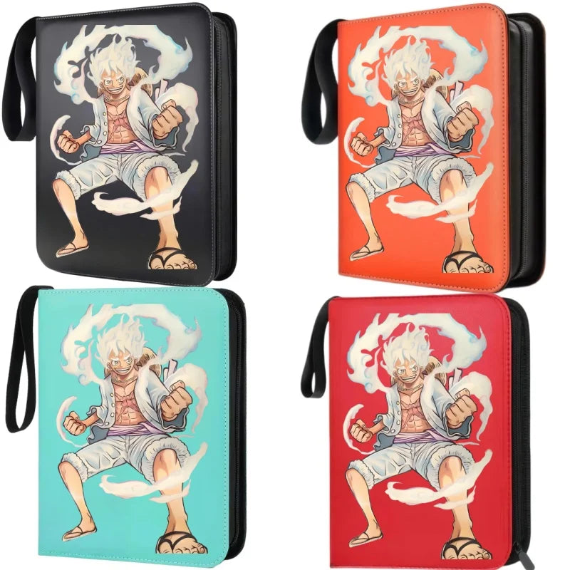 400pcs Large Capacity PU Zipper Card Album One Piece Luffy Zoro Nami 4-grid Loose-leaf Card Binder Anime Collectors Kids Gift