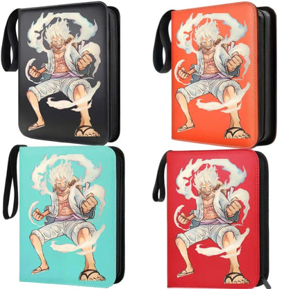 400pcs Large Capacity PU Zipper Card Album One Piece Luffy Zoro Nami 4-grid Loose-leaf Card Binder Anime Collectors Kids Gift