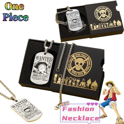 One Piece anime merchandise necklace pendant Luffy Zoro Ace bounty wanted poster titanium steel dog tag pendant charm gift