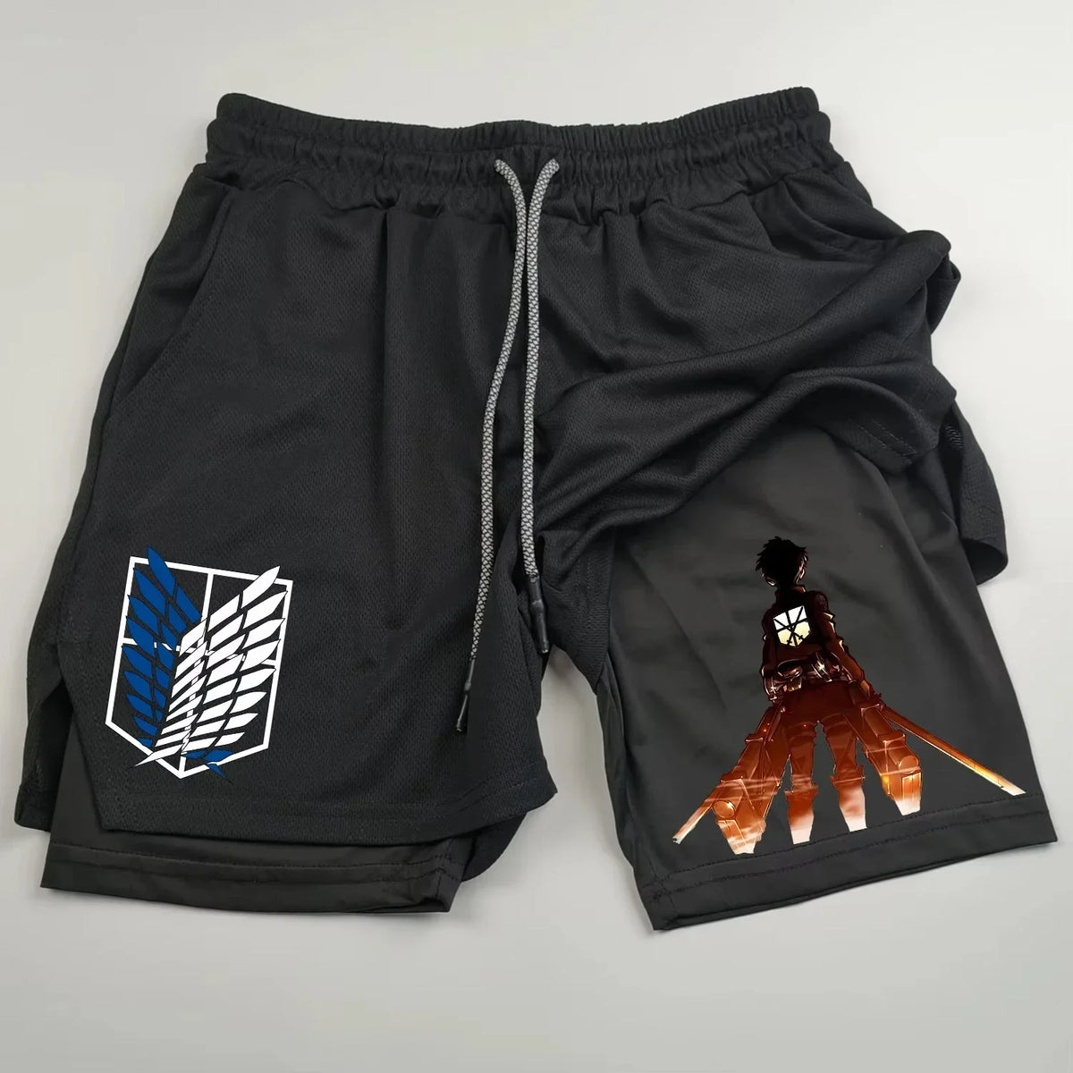 Attack on Titan Anime Collaboration Printing 2-in-1 Sports Shorts Summer New Men's and Women's Fitness Running Leggings Shorts