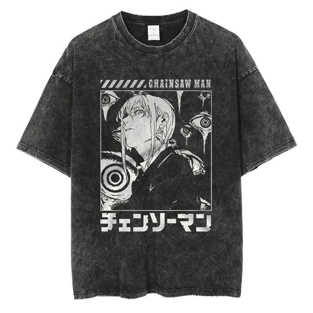 Attack on Titan Mikasa Ackerman Vintage Rock Band-style Wash Print T Shirt Men 2026 Summer Black Oversized Tee Anime Streetwear