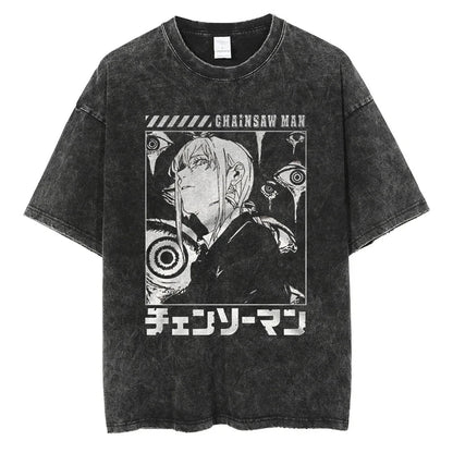 Attack on Titan Mikasa Ackerman Vintage Rock Band-style Wash Print T Shirt Men 2026 Summer Black Oversized Tee Anime Streetwear