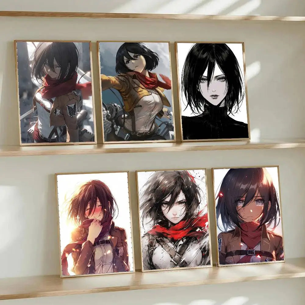 Mikasa Ackerman Anime Attack On Titan Posters Living Room Bar Cafe Quality Canvas Vintage Style Comics Painting Art Home Wall