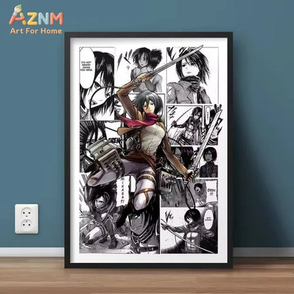 AZNM Attack on Titan Anime Manga Page Style Frameless Canvas Wall Art Levi Mikasa Armin Character Print for Bedroom Living Room
