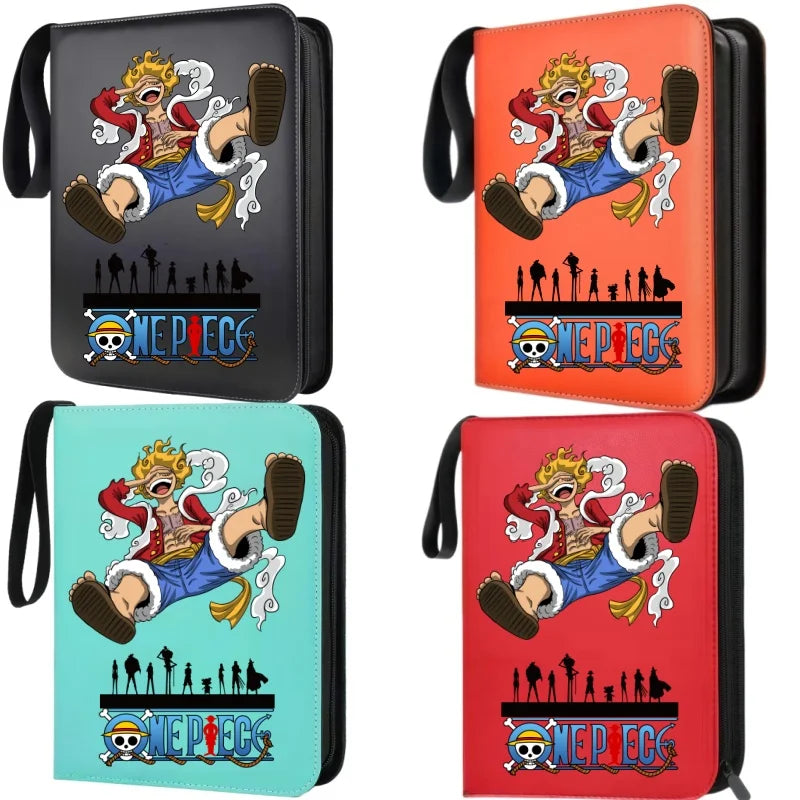 400pcs Large Capacity PU Zipper Card Album One Piece Luffy Zoro Nami 4-grid Loose-leaf Card Binder Anime Collectors Kids Gift