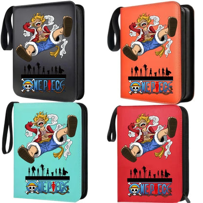 400pcs Large Capacity PU Zipper Card Album One Piece Luffy Zoro Nami 4-grid Loose-leaf Card Binder Anime Collectors Kids Gift