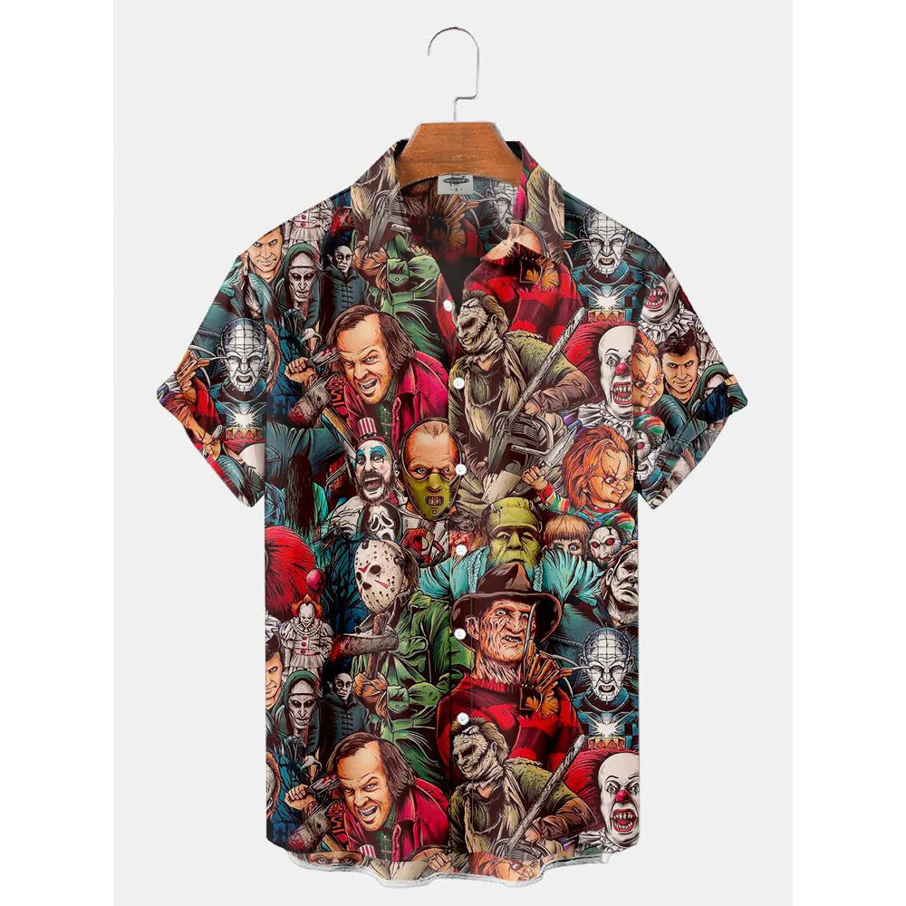 Japanese Anime Pattern Shirts 2023 Summer New men's Shirt 3D Printing Horror Print Hawaiian Clothing Personalized Design Men Top