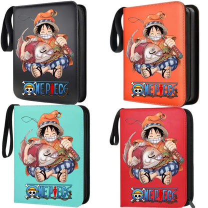 400pcs Large Capacity PU Zipper Card Album One Piece Luffy Zoro Nami 4-grid Loose-leaf Card Binder Anime Collectors Kids Gift