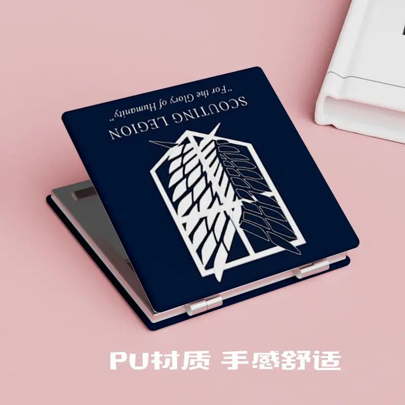 Attack on Titan Cute Double Sided Handheld Makeup Mirror, Eren Mikasa Levi Portable Pocket Cosmetic Mirror for Travel Outdoor