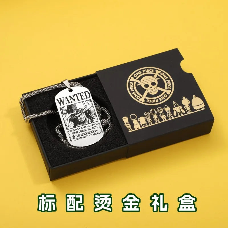 One Piece anime merchandise necklace pendant Luffy Zoro Ace bounty wanted poster titanium steel dog tag pendant charm gift