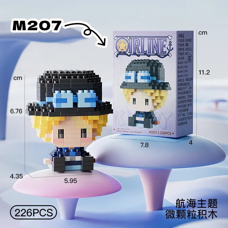 New ONE PIECE Sun God Nika Luffy Micro Action Block Chopper Ace Buggy 3D Anime Model Assembly Mini Bricks Figure Toys For Gift